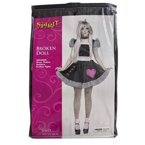 Spirit Black & White Broken Doll Costume and Wig. NWT